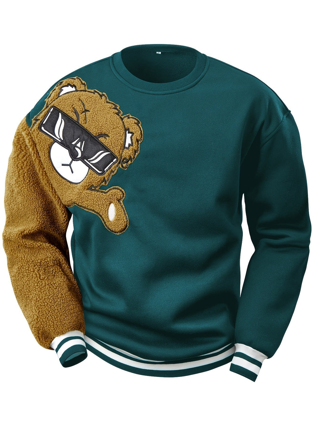 Men's Sweatshirt with Embroidered Cartoon Bear - Jasper-Green-S-State of Style
