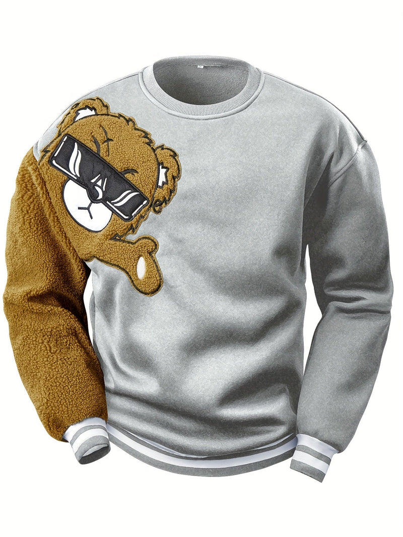 Men's Sweatshirt with Embroidered Cartoon Bear - Jasper-Light Grey-S-State of Style