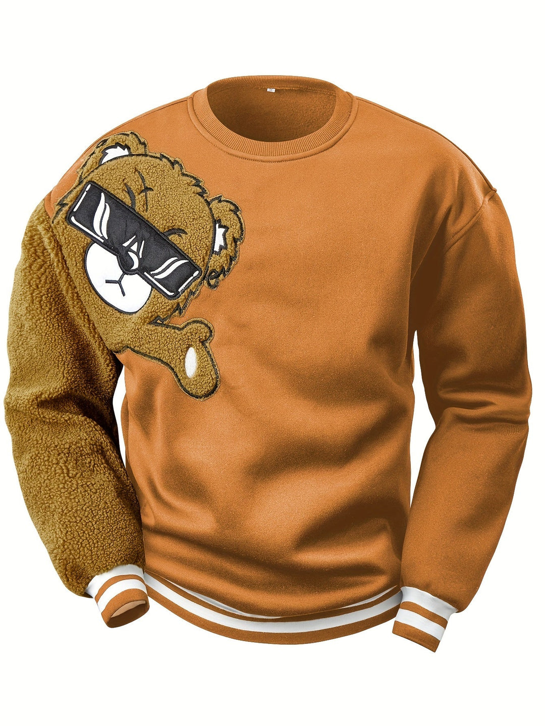 Men's Sweatshirt with Embroidered Cartoon Bear - Jasper-Orange-S-State of Style