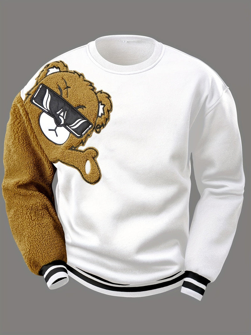 Men's Sweatshirt with Embroidered Cartoon Bear - Jasper-White-S-State of Style