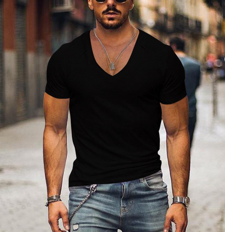 Men's T-Shirt with V-neck - Timo-Black-XS-State of Style