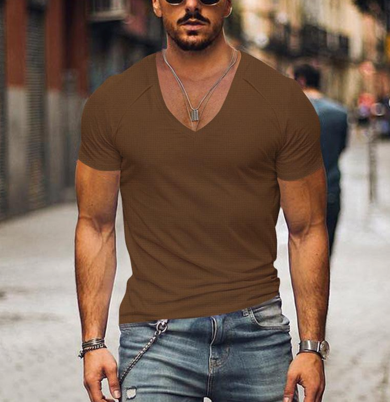 Men's T-Shirt with V-neck - Timo-Brown-XS-State of Style