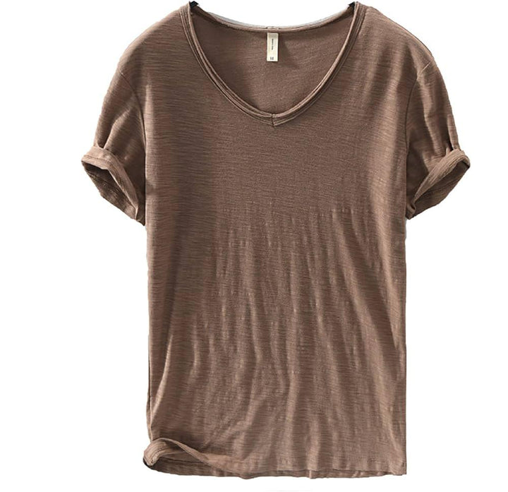 Men's V-Neck Linen Shirt – Luca-Brown-M-State of Style
