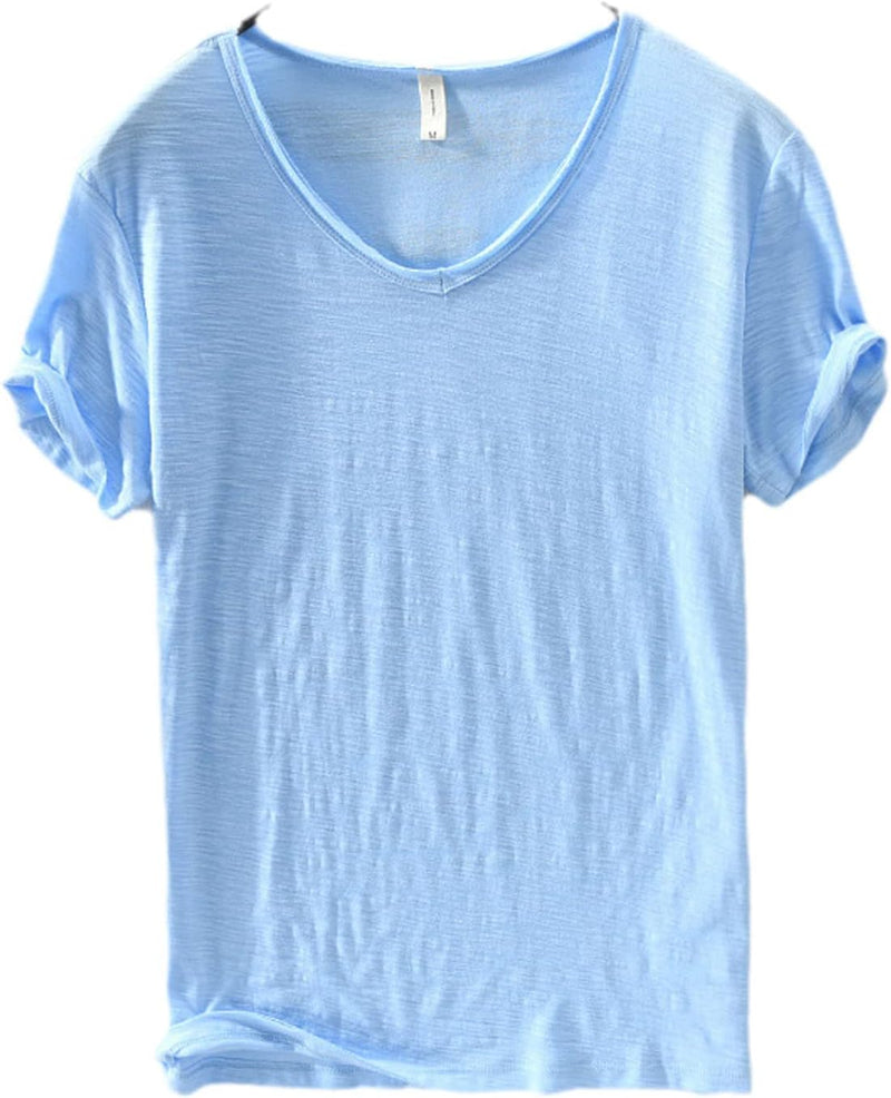 Men's V-Neck Linen Shirt – Luca-Light blue-M-State of Style