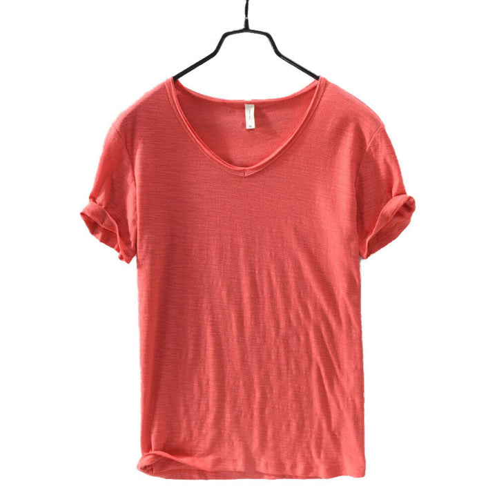 Men's V-Neck Linen Shirt – Luca-Red-M-State of Style