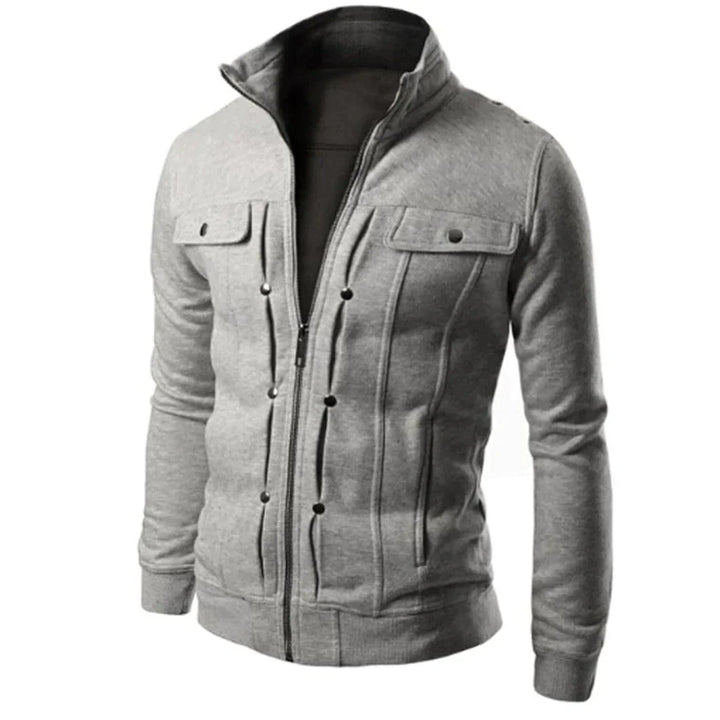 Men's Zip-Up Stand Collar Jacket – Carlo-Gray-S-State of Style