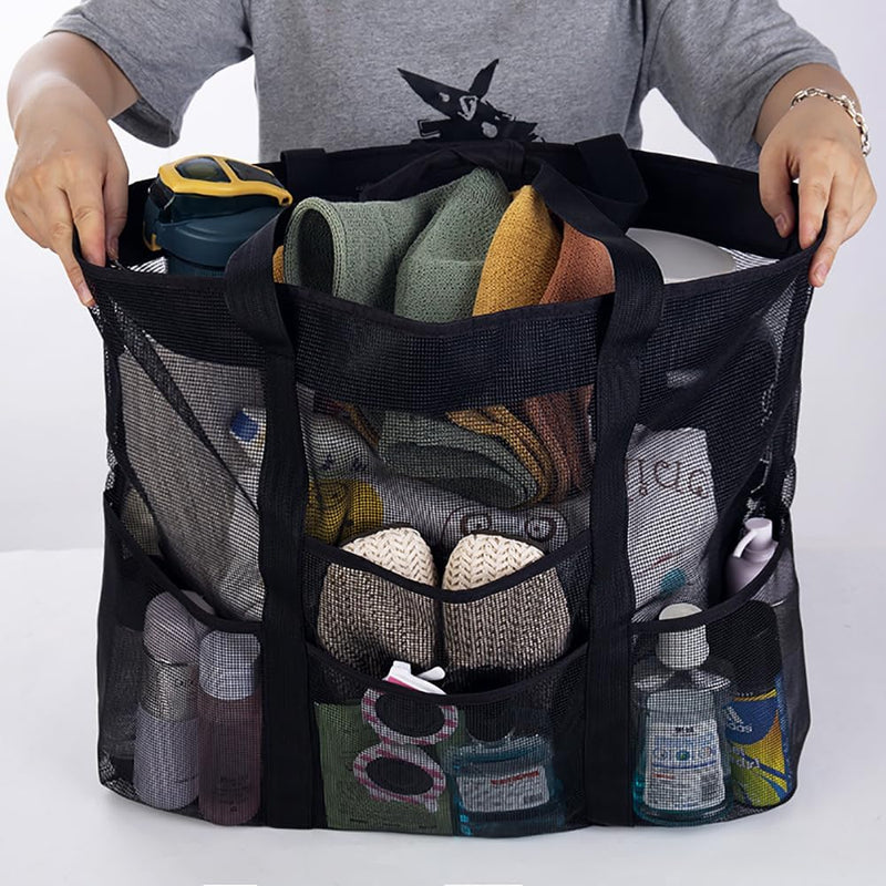 Foldable Mesh Beach Tote with 9 Pockets for Family Days