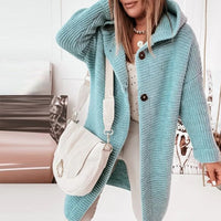 Mid-Length Knit Cardigan with Buttons and Hood | Mila-Blue-S-State of Style