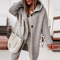 Mid-Length Knit Cardigan with Buttons and Hood | Mila-Grey-S-State of Style