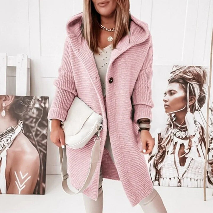 Mid-Length Knit Cardigan with Buttons and Hood | Mila-Light Pink-S-State of Style