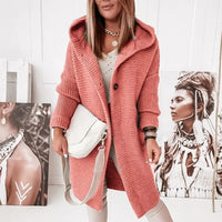 Mid-Length Knit Cardigan with Buttons and Hood | Mila-Pink-S-State of Style