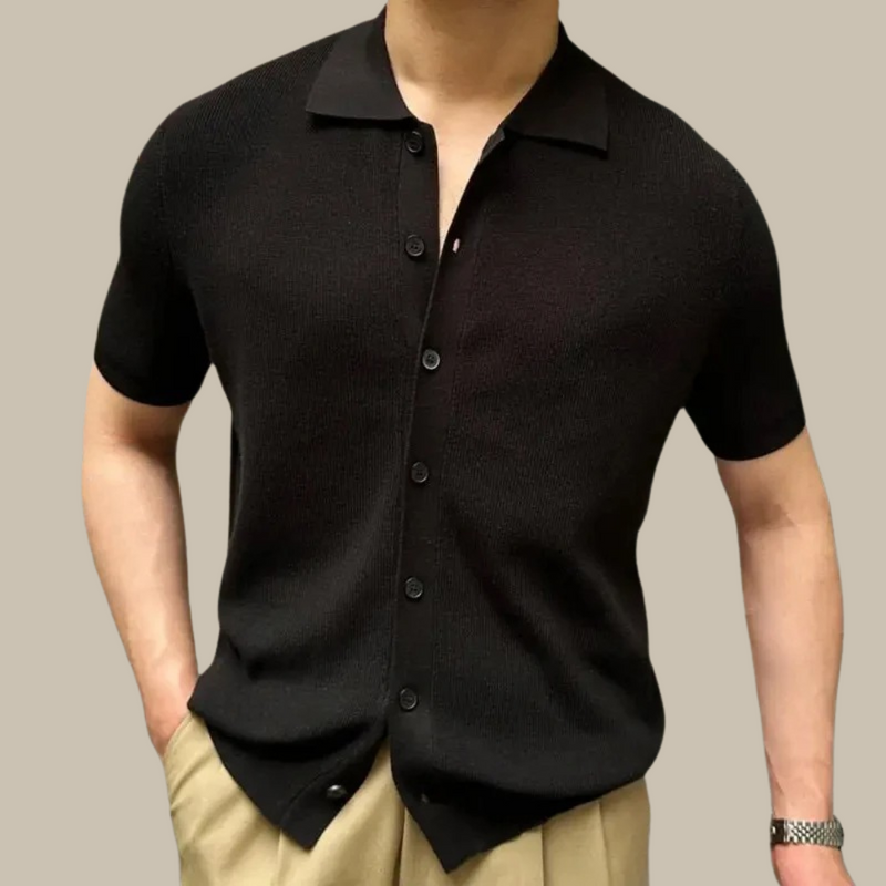 Mikko Knit Shirt | Short-Sleeve Collared Shirt-Black-M-State of Style