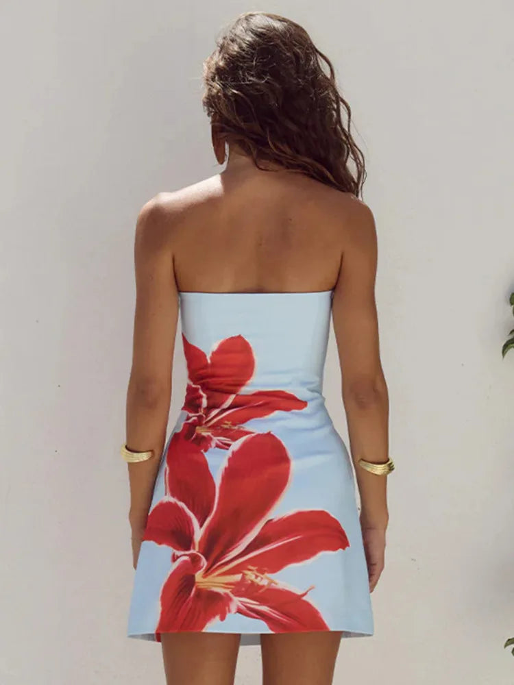 Mini summer dress with floral pattern – Amélie-Blue-S-State of Style