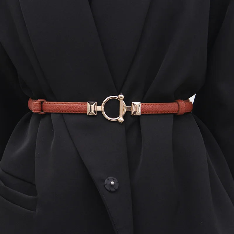 Minimalist Designer Dress Belt – Stylish Leather Belt with Adjustable Metal Buckle-Brown-State of Style