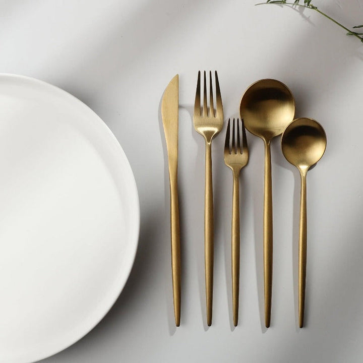 Minimalistic Cutlery for Modern Tables - PureSet-Matte Gold-Set for 4 people (20 pieces)-State of Style