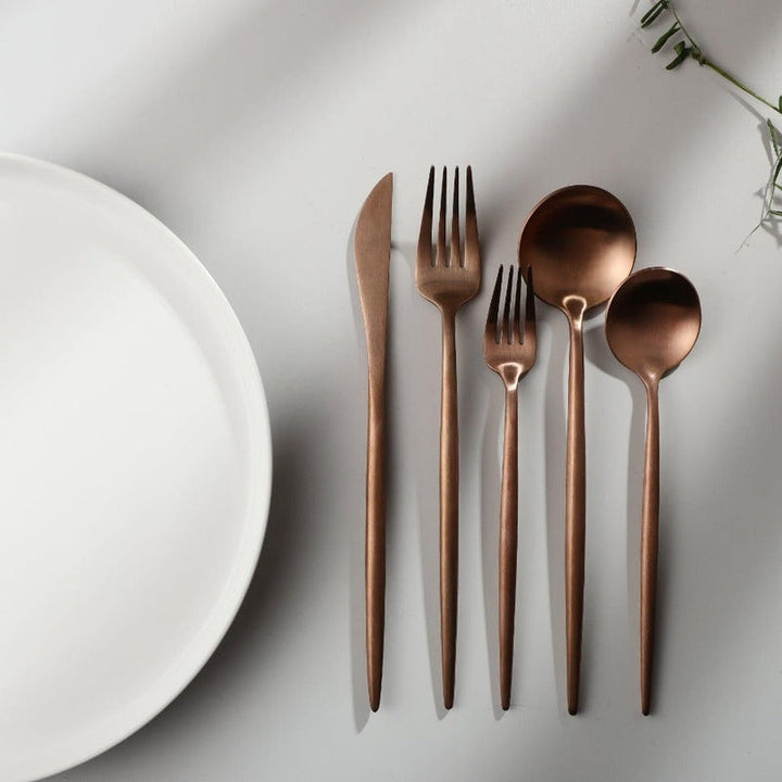 Minimalistic Cutlery for Modern Tables - PureSet-Matte Gold-Set for 4 people (20 pieces)-State of Style