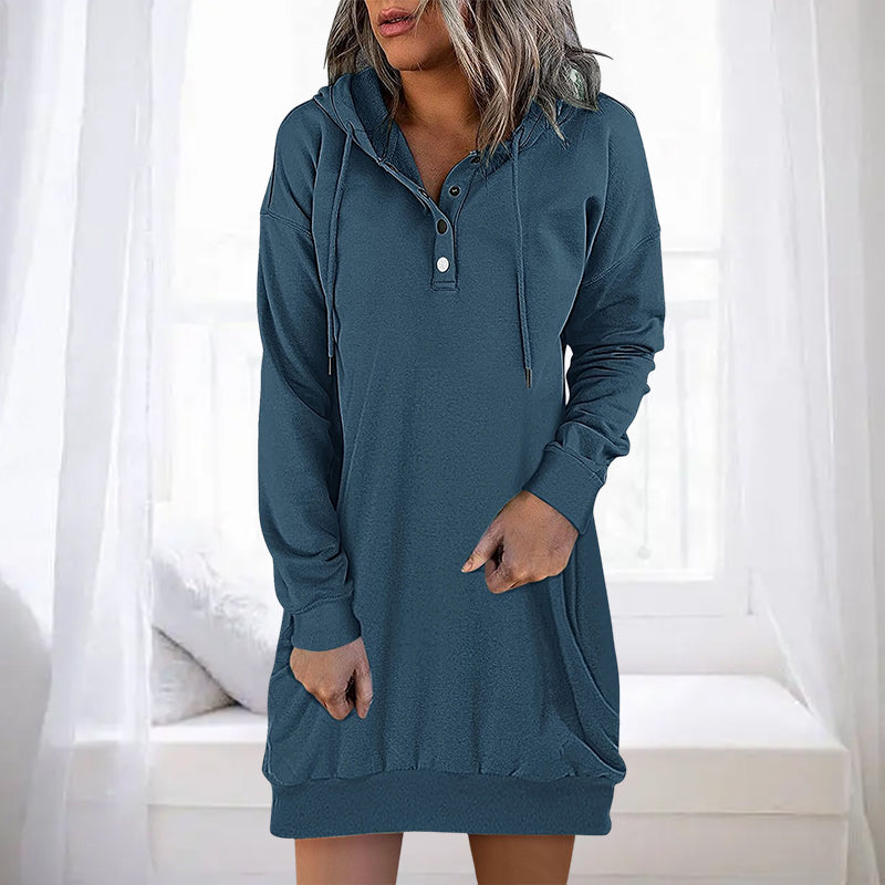 Minimalistic Long Women's Hoodie – Valeria-Dark blue-S-State of Style
