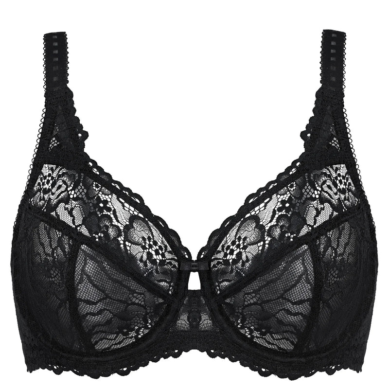 Minimiser Bra with Floral Lace in Plus Size-Black-12B-State of Style