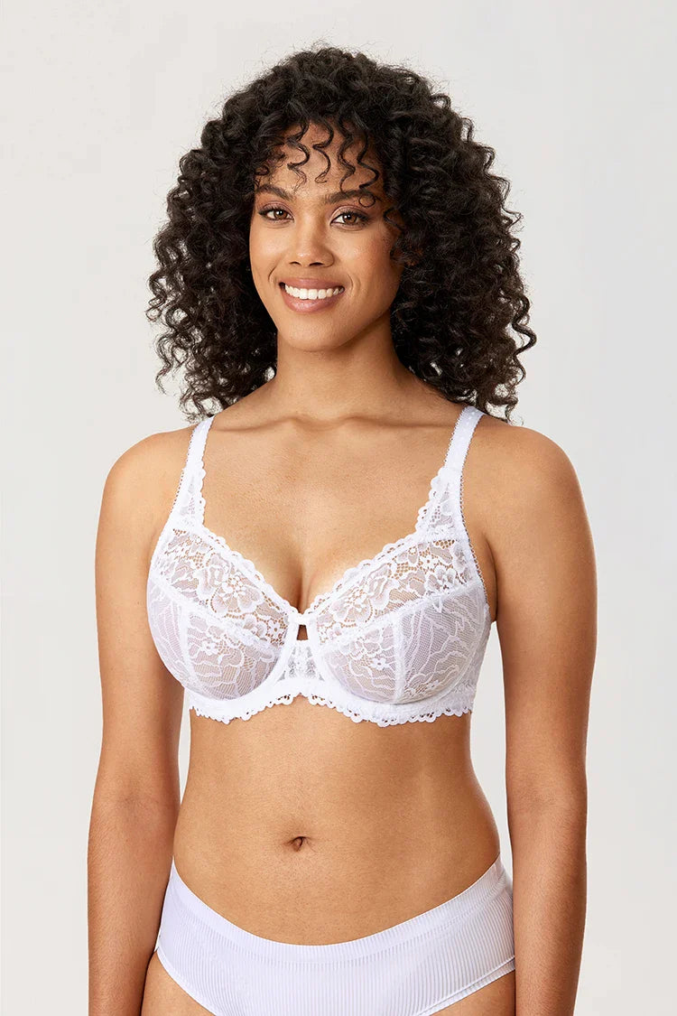 Minimiser Bra with Floral Lace in Plus Size-Red-12B-State of Style