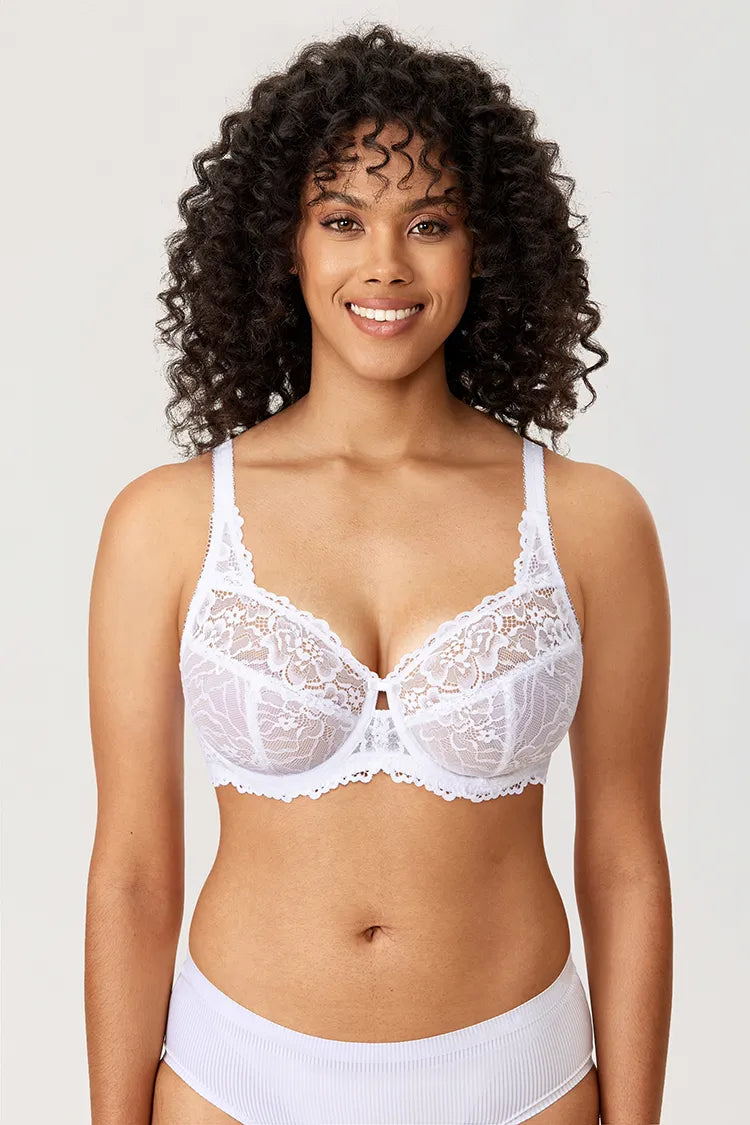 Minimiser Bra with Floral Lace in Plus Size-Red-12B-State of Style