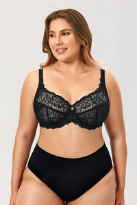 Minimiser Bra with Floral Lace in Plus Size-Red-12B-State of Style