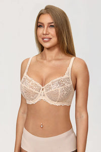 Minimiser Bra with Floral Lace in Plus Size-Red-12B-State of Style