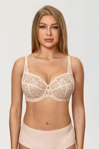 Minimiser Bra with Floral Lace in Plus Size-Red-12B-State of Style