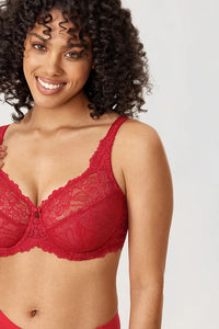 Minimiser Bra with Floral Lace in Plus Size-Red-12B-State of Style