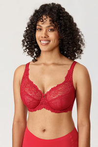 Minimiser Bra with Floral Lace in Plus Size-Red-12B-State of Style