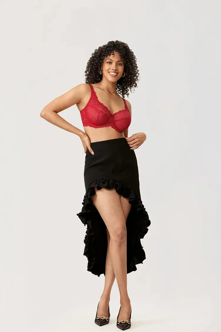 Minimiser Bra with Floral Lace in Plus Size-Red-12B-State of Style
