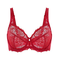 Minimiser Bra with Floral Lace in Plus Size-Red-12B-State of Style