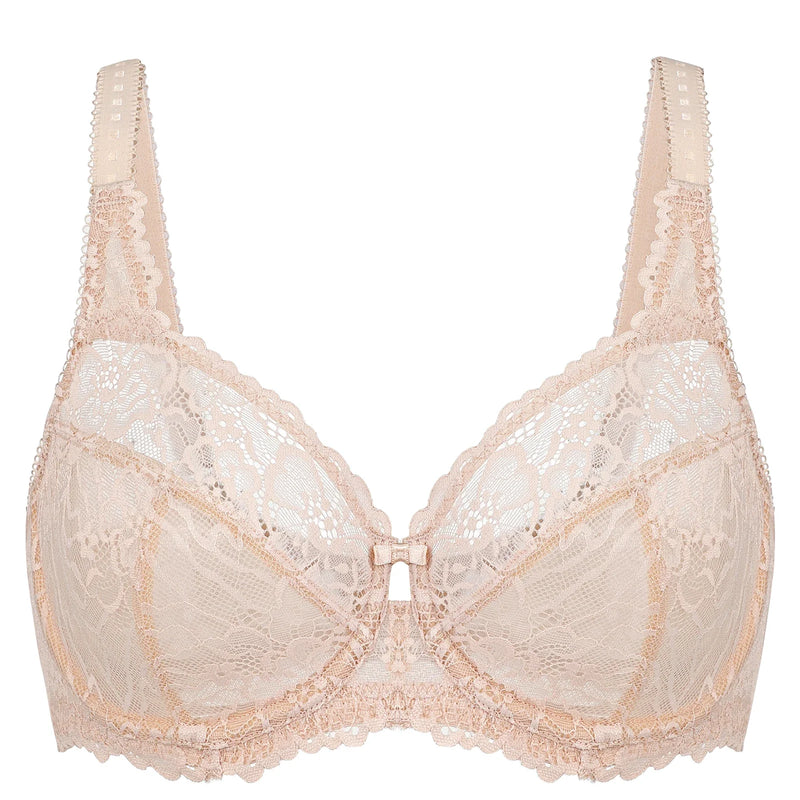 Minimiser Bra with Floral Lace in Plus Size-White-14B-State of Style
