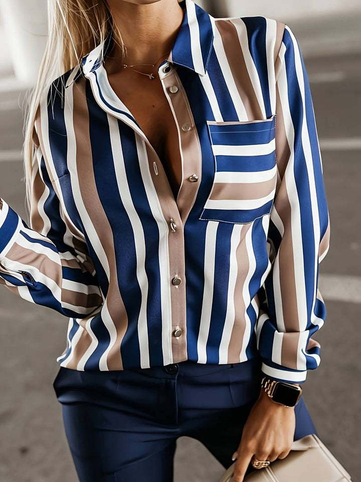 Mirabelle | Luxurious Striped Women's Blouse-Blue-Silver-M-State of Style