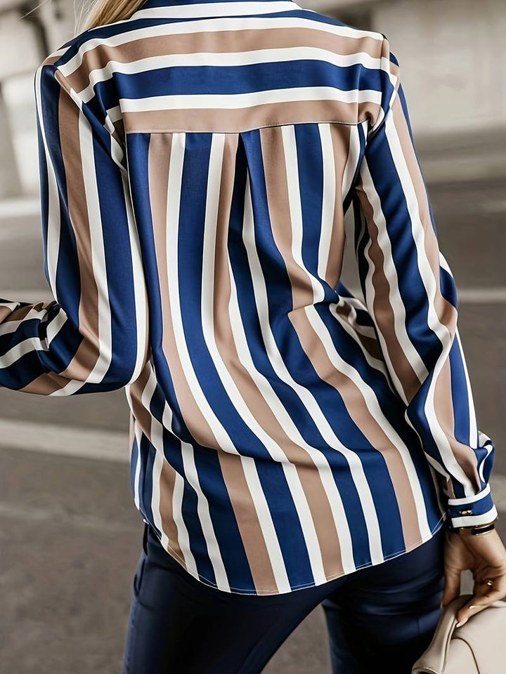 Mirabelle | Luxurious Striped Women's Blouse-Blue-Silver-M-State of Style