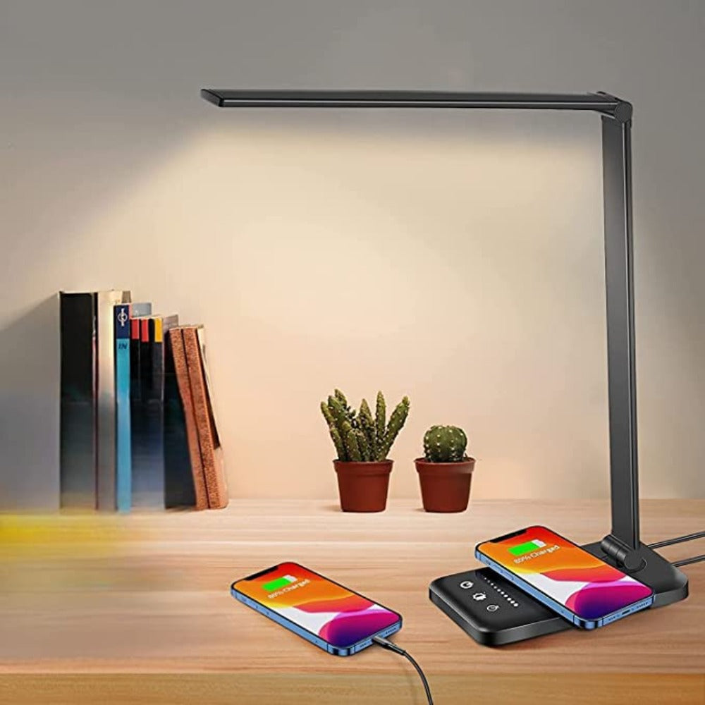 Modern Adjustable LED Desk Lamp with USB Charging Port - BrightEase-Dark Black-State of Style