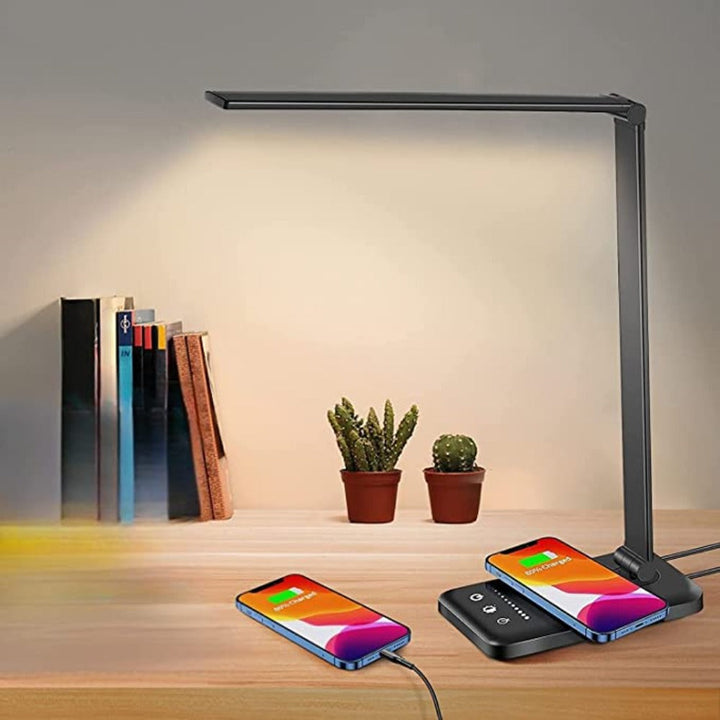 Modern Adjustable LED Desk Lamp with USB Charging Port - BrightEase-Dark Black-State of Style