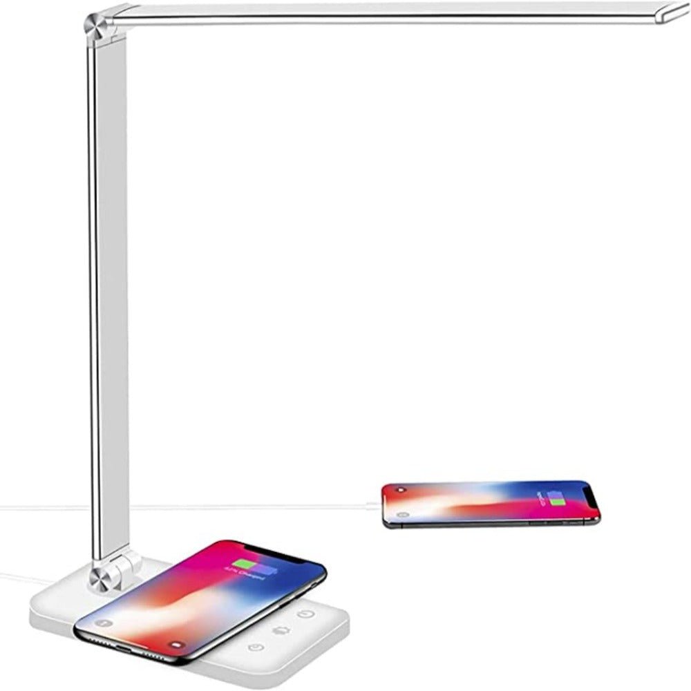 Modern Adjustable LED Desk Lamp with USB Charging Port - BrightEase-Silver/White-State of Style