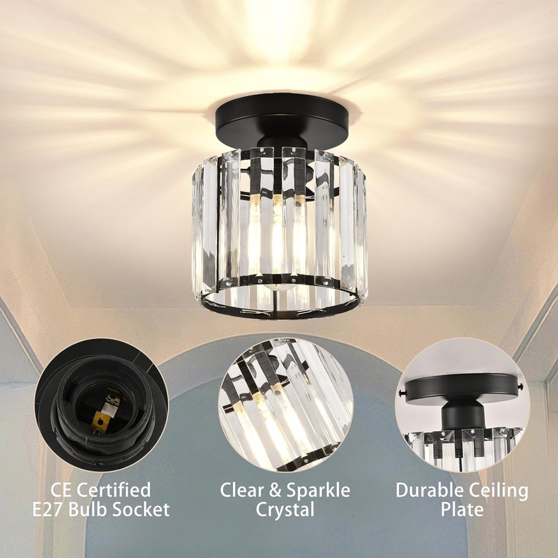 Modern Crystal Ceiling Lamp - CrystalGlow-Black-Square-State of Style