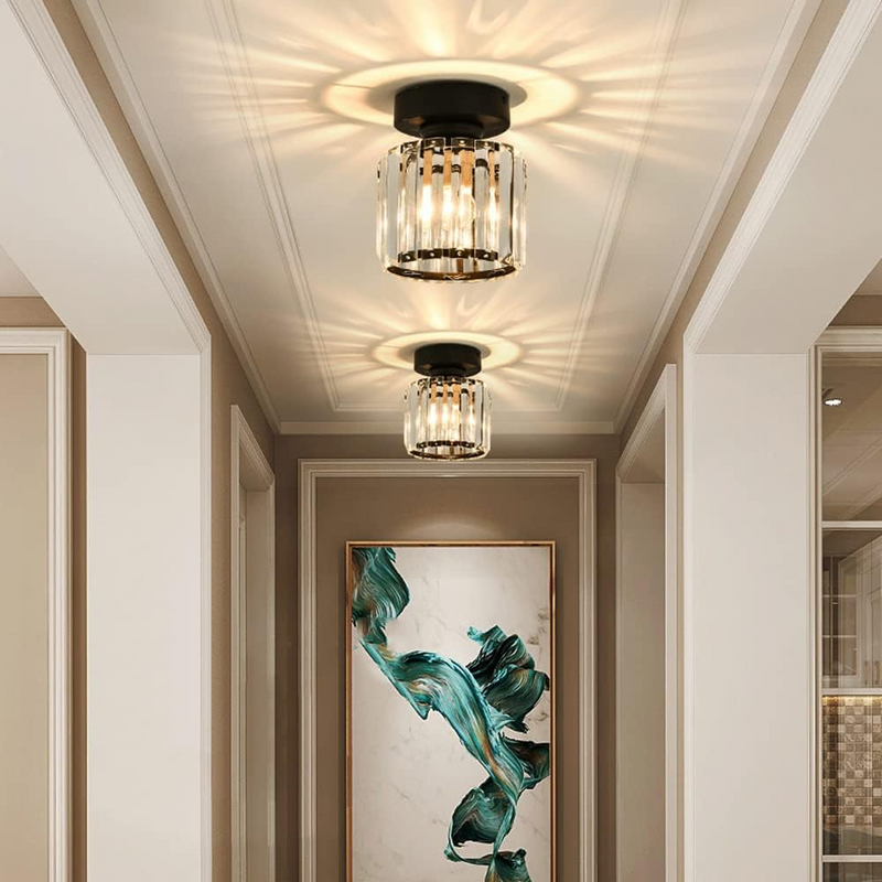 Modern Crystal Ceiling Lamp - CrystalGlow-Black-Square-State of Style