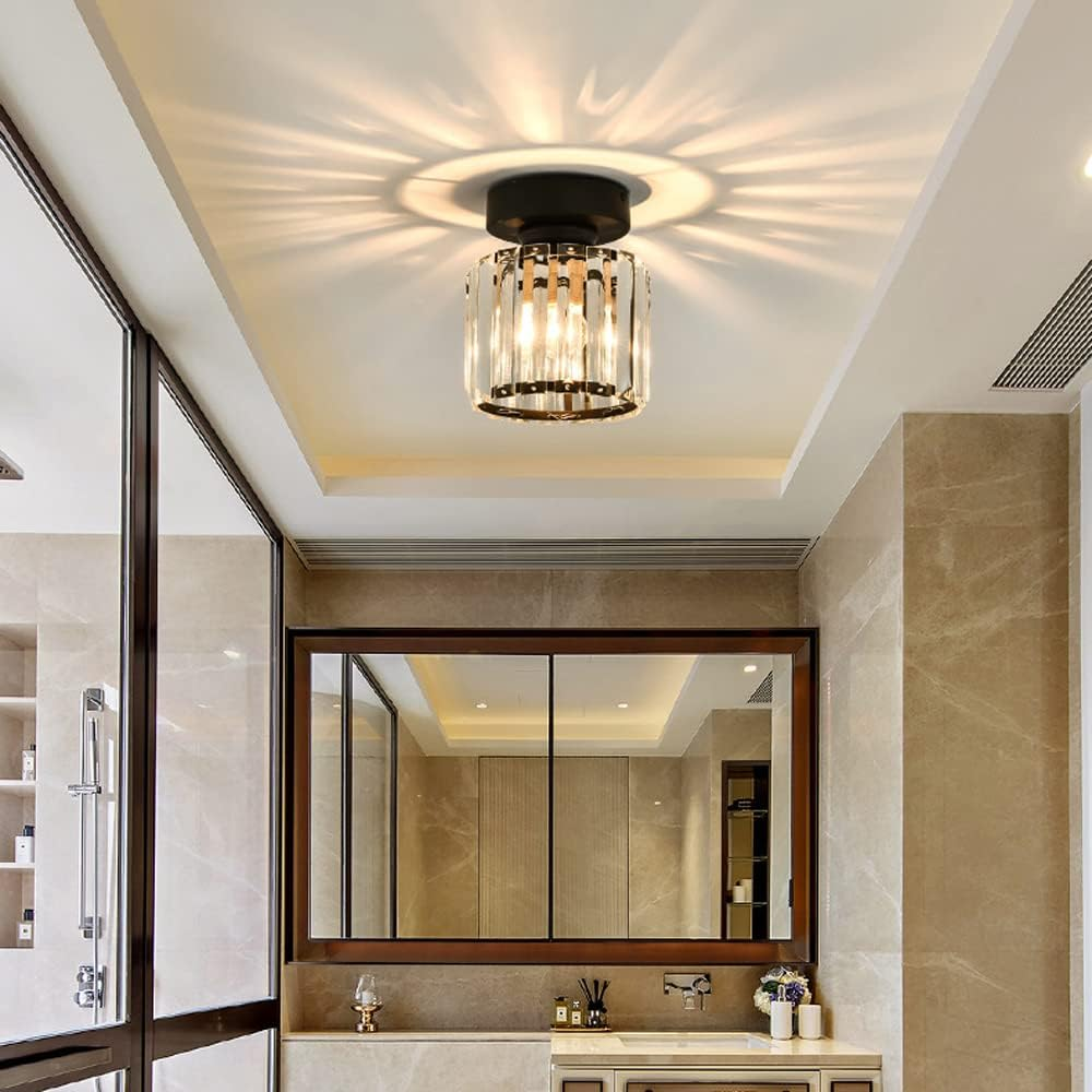 Modern Crystal Ceiling Lamp - CrystalGlow-Black-Square-State of Style