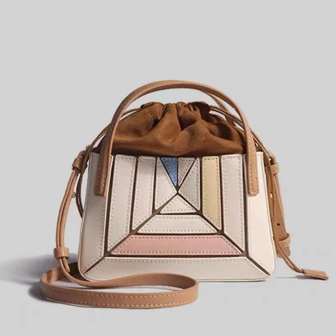 Modern Handbag with Geometric Design - GeoChic-Khaki-State of Style