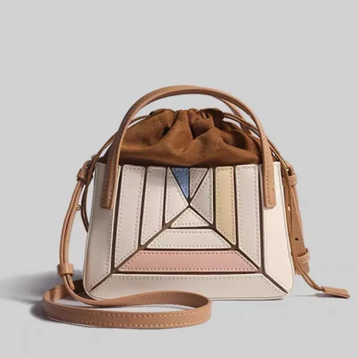 Modern Handbag with Geometric Design - GeoChic-Khaki-State of Style