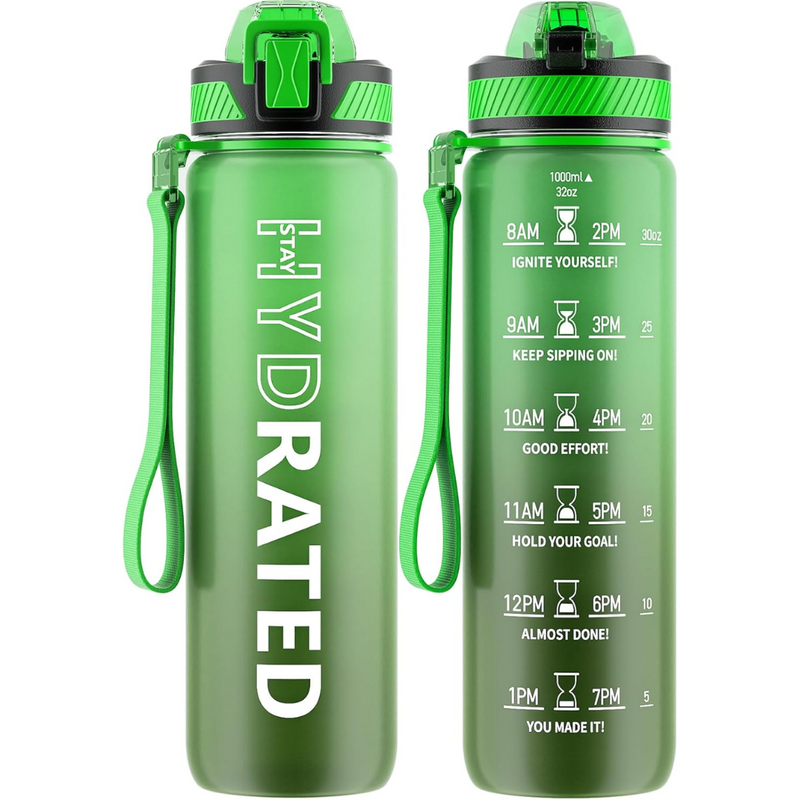 Motivational Leak-proof Bottle with Straw - Sports Bottle-Grass Green-800 ml-State of Style