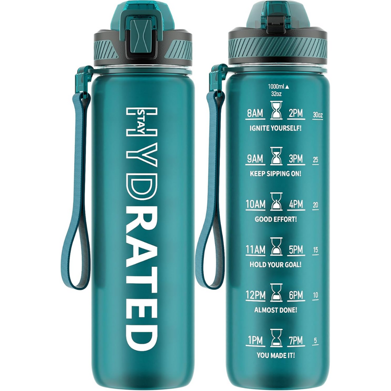 Motivational Leak-proof Bottle with Straw - Sports Bottle-More Green-800 ml-State of Style
