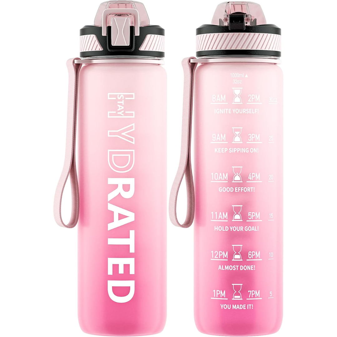 Motivational Leak-proof Bottle with Straw - Sports Bottle-Pink Gradient-800 ml-State of Style