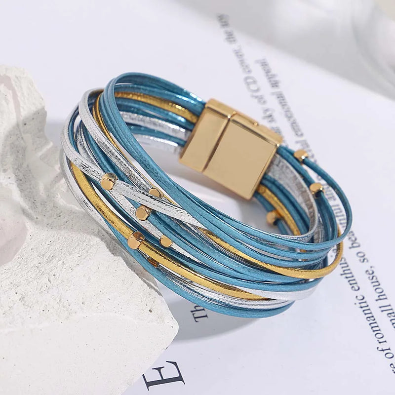 Multi-Layer Tri-Colour Wrap Bracelet | Stylish Women's Jewellery-BLUE GOLD-State of Style