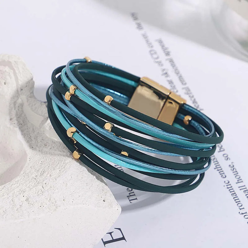 Multi-Layer Tri-Colour Wrap Bracelet | Stylish Women's Jewellery-BLUE GREEN-State of Style