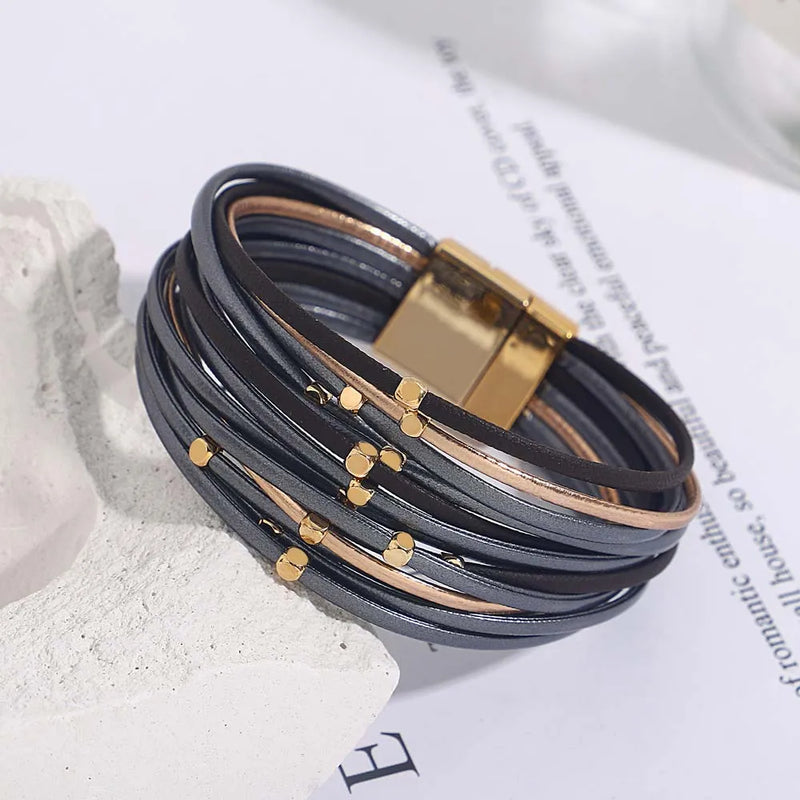Multi-Layer Tri-Colour Wrap Bracelet | Stylish Women's Jewellery-GRAY GOLD-State of Style