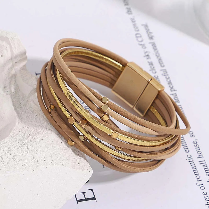 Multi-Layer Tri-Colour Wrap Bracelet | Stylish Women's Jewellery-KHAKI-State of Style