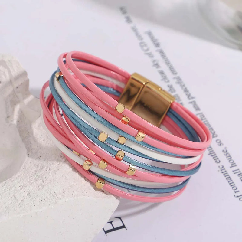 Multi-Layer Tri-Colour Wrap Bracelet | Stylish Women's Jewellery-PINK BLUE-State of Style